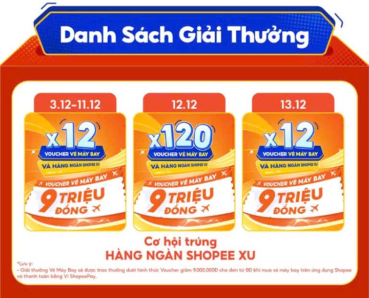 Hướng dẫn nhận giải vé máy bay từ Shopee 12.12