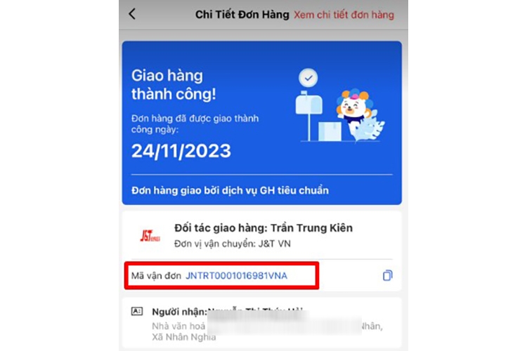 Tra cứu mã vận đơn Lazada trên J&T