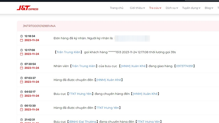 Tra cứu đơn hàng qua đơn vị vận chuyển