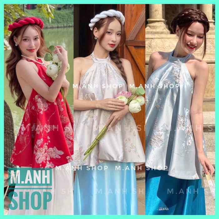 Sét áo yếm gấm hoa mix chân váy lụa Tết 2025