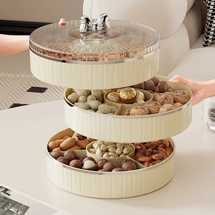 Khay mứt tết 4 ngăn bằng nhựa cao cấp thiết kế nhiều tầng