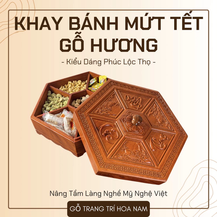 Hộp gỗ đựng bánh kẹo Tết
