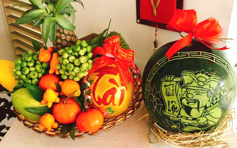 Mâm ngũ quả miền Nam với dừa, xoài, đu đủ