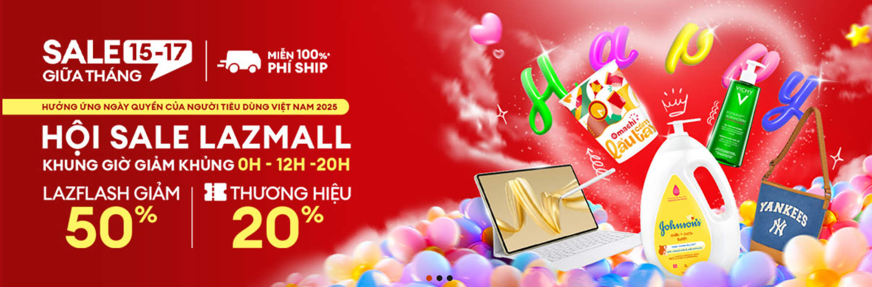 Lazada sale giữa tháng 15.3 - Hội sale LazMall giảm sâu tới 50%, tặng voucher thương hiệu 20%