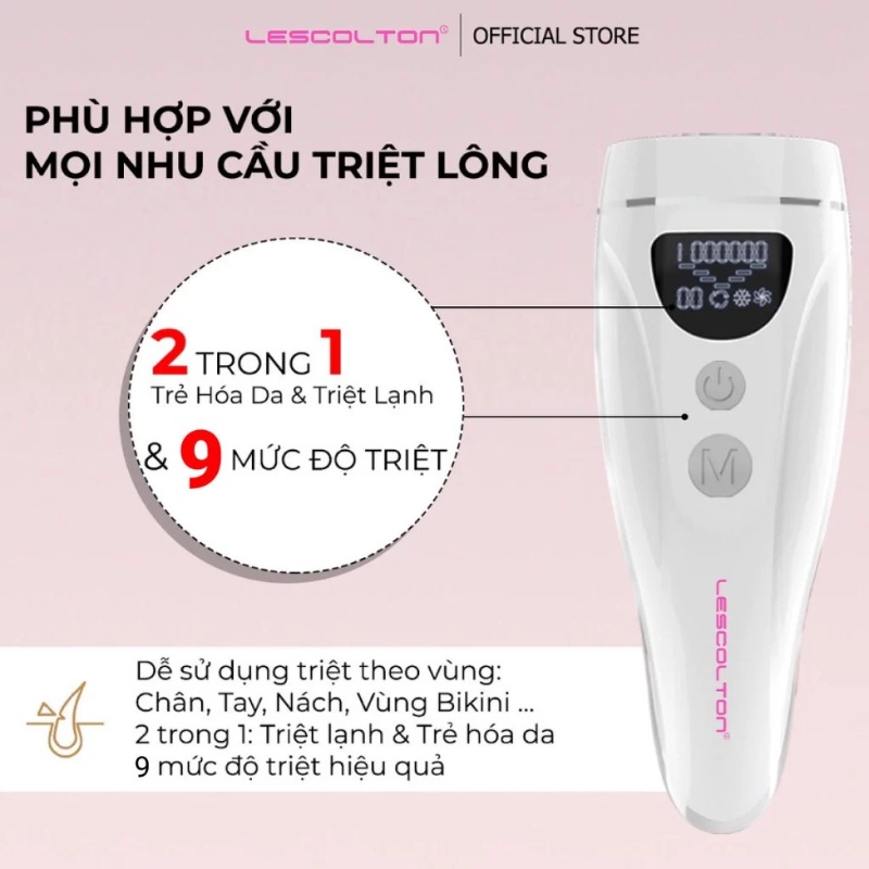 Máy triệt lông Lescolton 9 mức mini tích hợp 3 chức năng