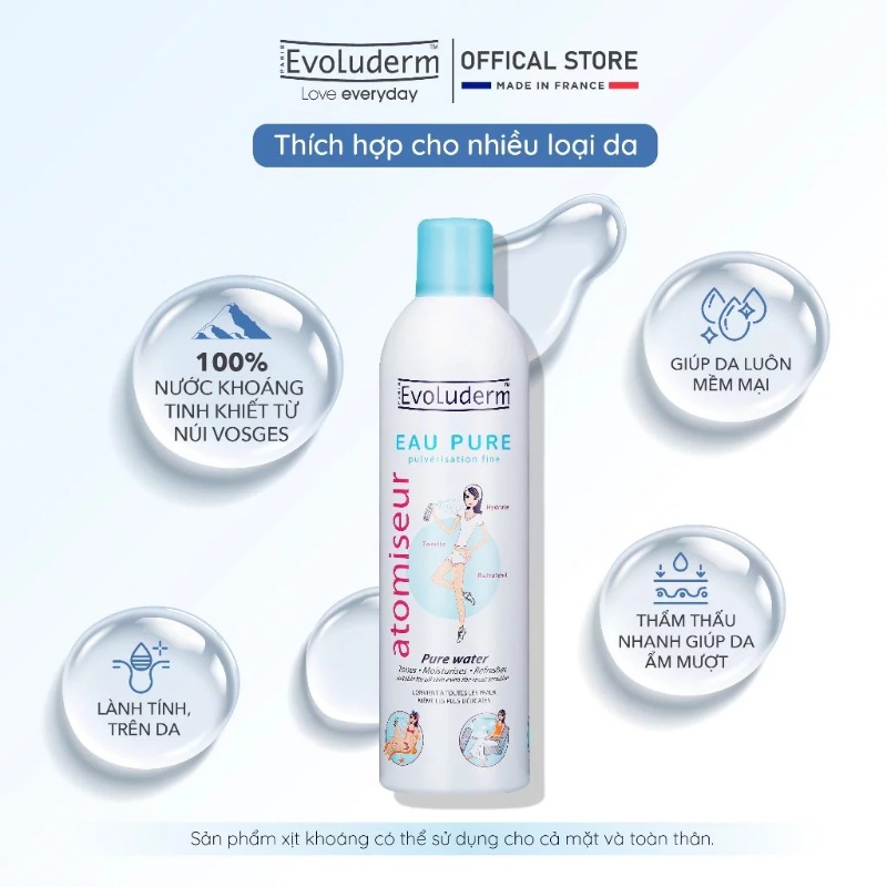 Xịt khoáng dưỡng ẩm Evoluderm Atomiseur Eau Pure