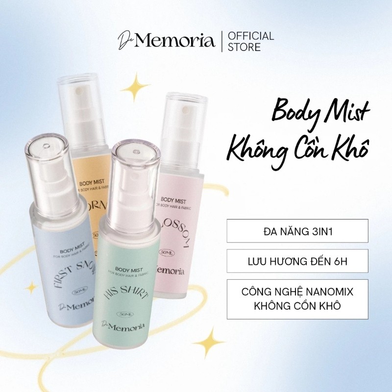 Body mist xịt thơm cơ thể De Memoria không cồn khô