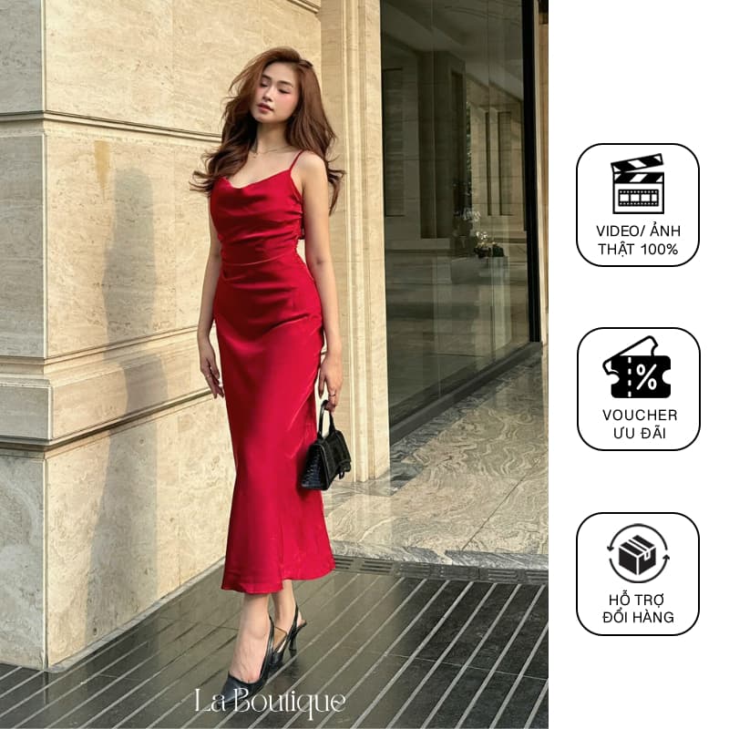 Đầm lụa dài cổ đổ, hở lưng LA BOUTIQUE