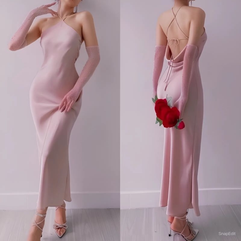 Đầm Lụa dáng dài, cổ yếm, hở lưng - SILK LỤA