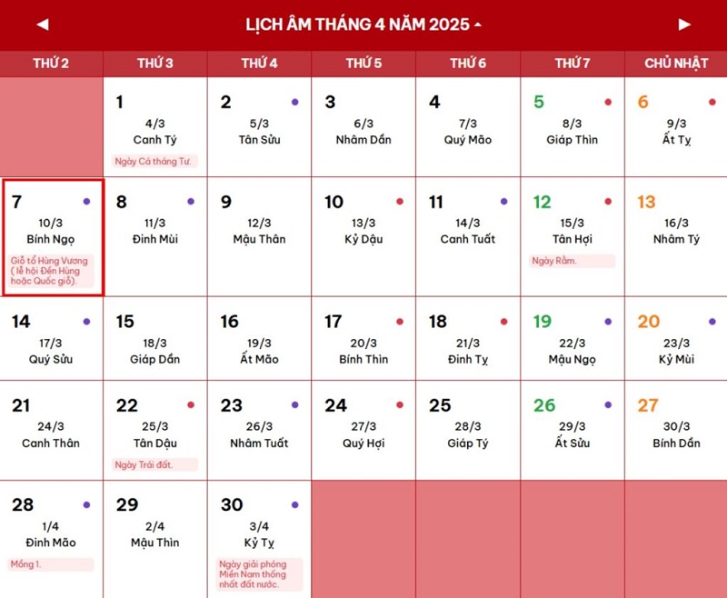 Lịch nghỉ lễ giỗ tổ Hùng Vương 10/3 với người lao động
