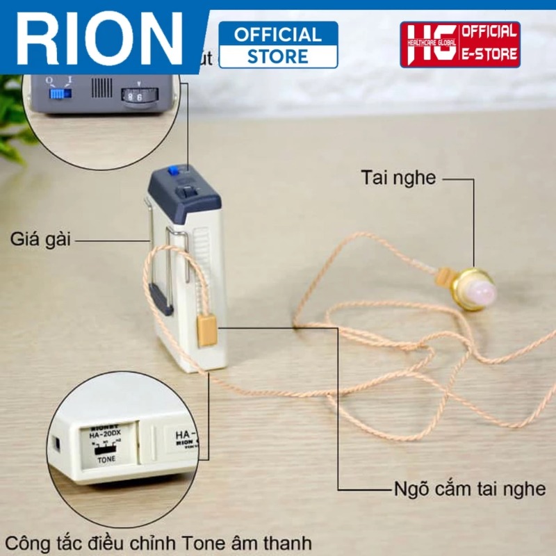 Máy trợ thính dây đeo Rionet HA-20Dx với dây đeo cổ