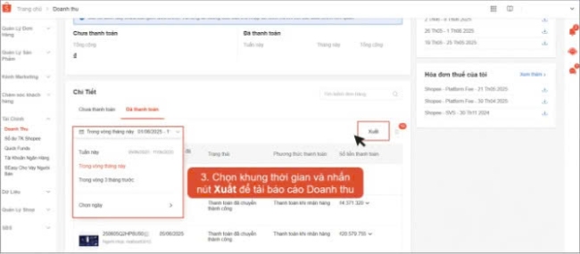 Lọc thời gian trong báo cáo doanh thu