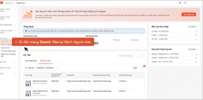 Tải báo cáo doanh thu Shopee