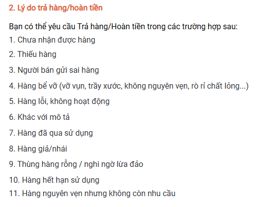 Các lý do được chấp nhận khi trả hàng Shopee