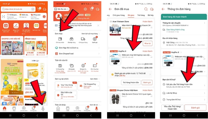 Quy trình Shopee hoàn tiền sau khi nhận hàng trả