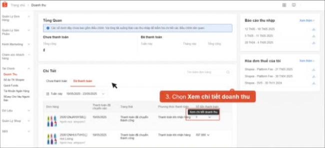 Bước 2 chọn Doanh thu Shopee