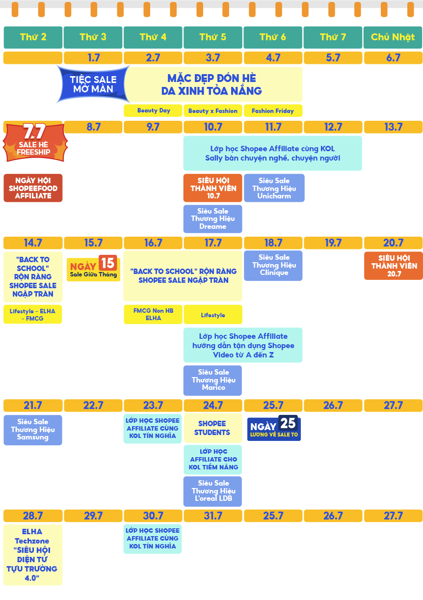 Lịch sale Shopee 2025: Cập nhật chi tiết tháng 8.2025