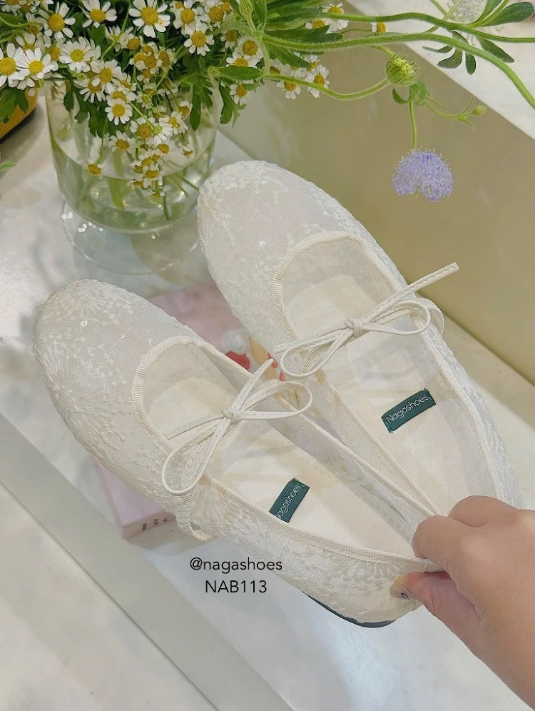 Giày búp bê NAGASHOES vải ren lưới nơ