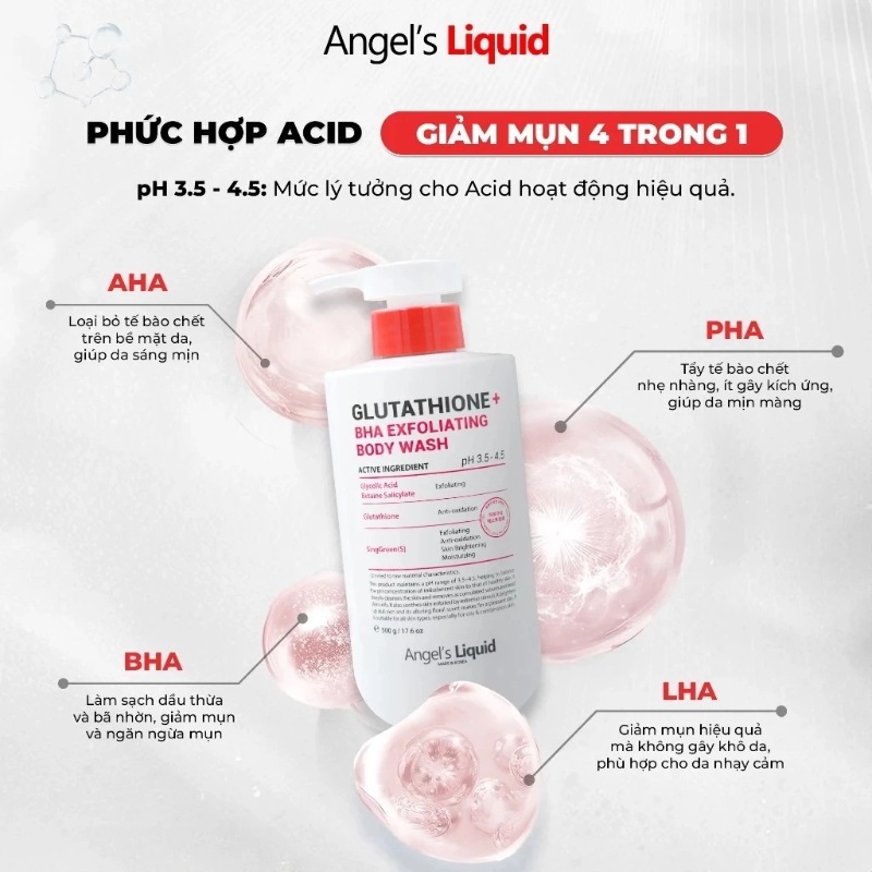 Sữa tắm Angel's Liquid Glutathione dưỡng ẩm và giảm mụn