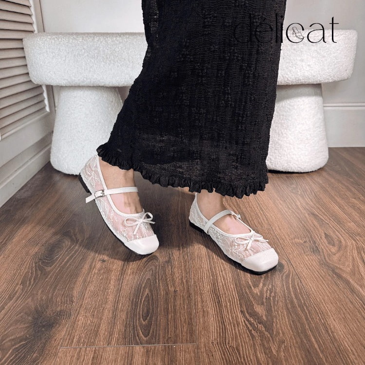 Giày búp bê nữ quai lưới hoa xinh xắn