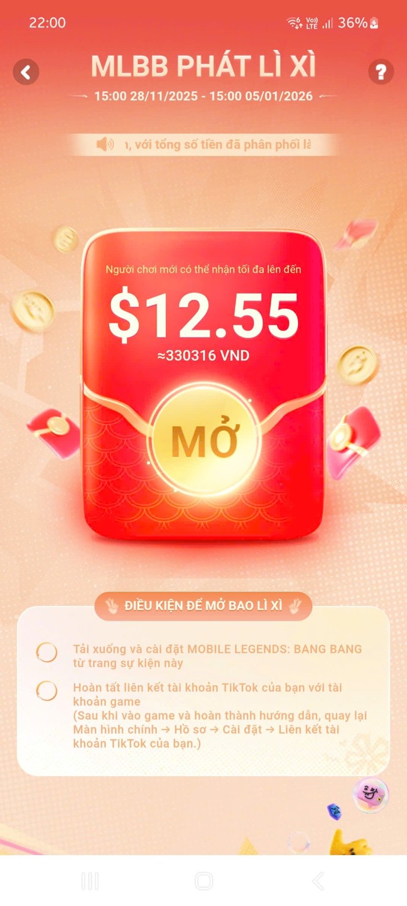 Cách nhận MLBB lì xì trên TikTok và rút tiền về tài khoản
