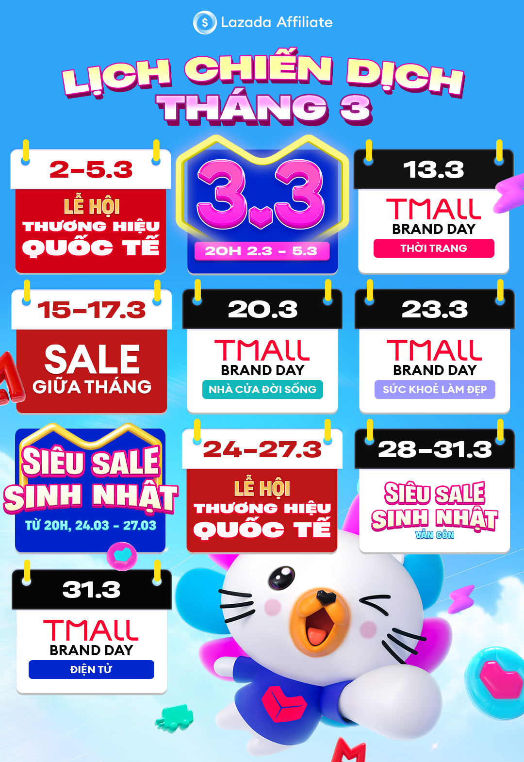 Lịch sale Lazada tháng 03 2026 chi tiết từng ngày