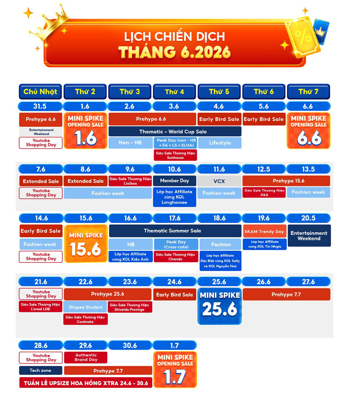 Lịch sale Shopee 2026: Cập nhật chi tiết tháng 06.2026