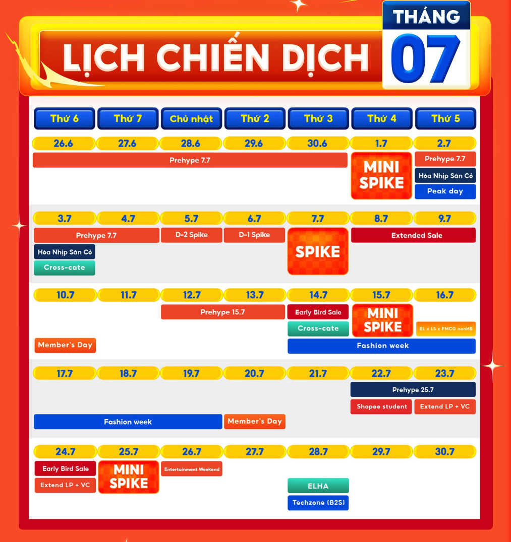 Lịch sale Shopee 2026: Cập nhật chi tiết tháng 07.2026