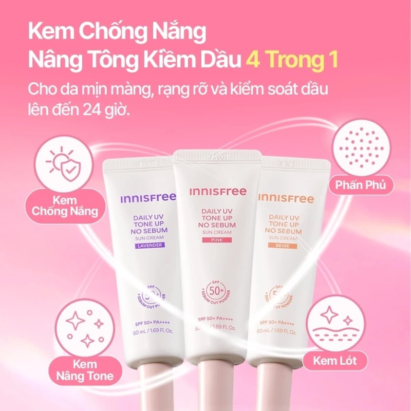 Kem chống nắng INNISFREE Tone Up No Sebum SPF 50+ PA++++ nâng tông, sáng da, kiềm dầu